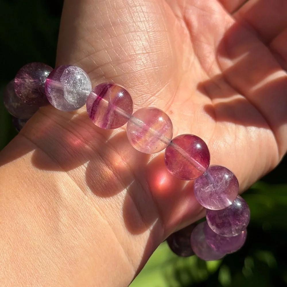 14mm 8 inches stretchable purple banded fluorite‎ bracelet 0758